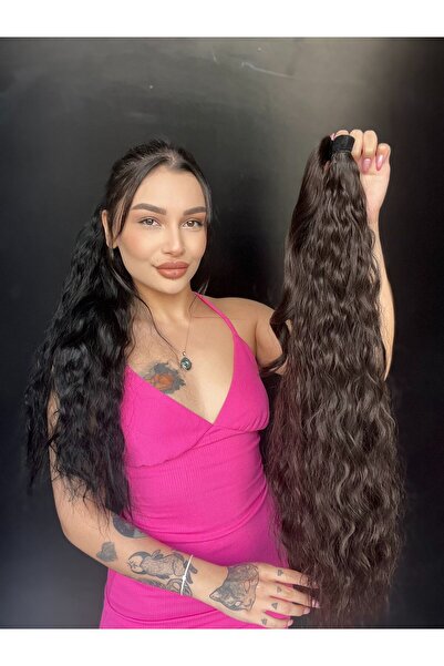 Suzan Peruk Afro Dalgalı Tak çık At kuyruğu uzun-Doğal görünümlü Koyu Kestane