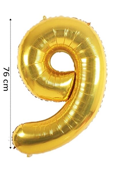 SURPRISE PARTY STORE 9 Rakam Balon Gold Renk Folyo Balon 76 cm 34 inç Helyum ...