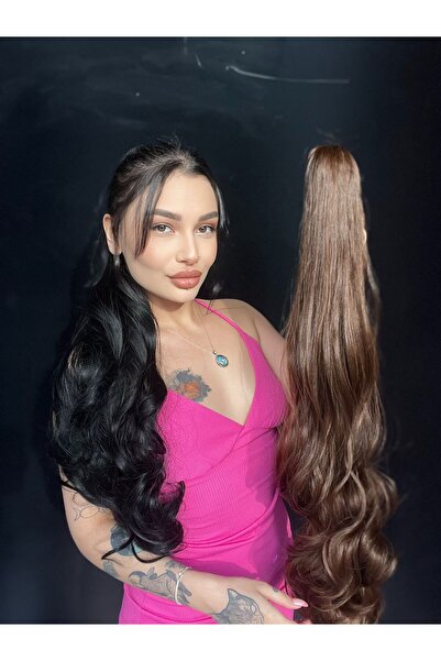 Suzan Peruk 80 cm Ekstra Uzun At kuyruğu Tokalı Postiş Kahverengi