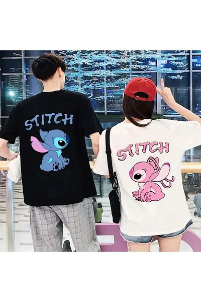 AEMİ Women's Men's Stitch Front and Back Printed Oversize Black T-shirt (Single Sent Please Choose Color)