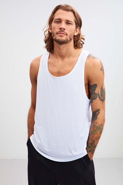 GRIMELANGE Pond Men's Wide Collar Loose Cotton White Undershirt