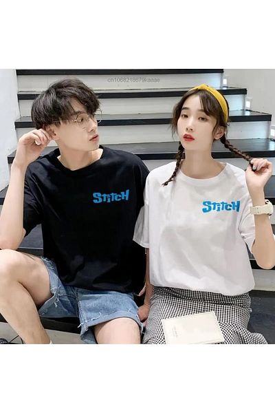 AEMİ Women's Men's Stitch Front and Back Printed Oversize Black T-shirt (Single Sent Please Choose Color)