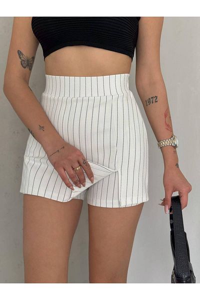 alenmoda Fustă scurtă de damă cu dungi cu o singură fentă