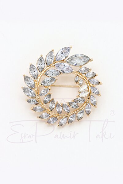 Esra Pamir Altın Renk Çelenk Broş