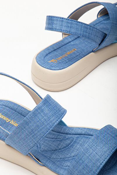 Tonny Black Women's Denim Linen Comfortable Fit Poly Sole Double Strap Sandals