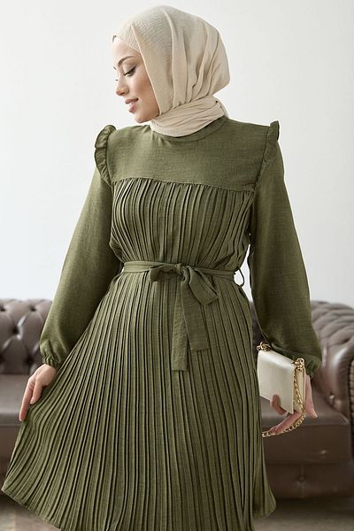 InStyle Front Pleated Ruffle Detail Set - Khaki