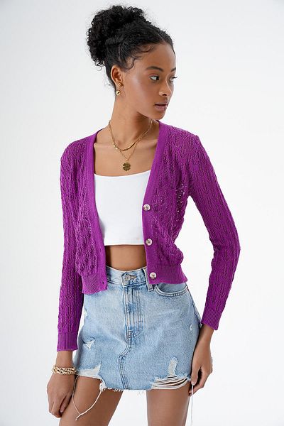 CHUBA Woman's V-Neck Buttoned Trko Cardigan Purple 24S166