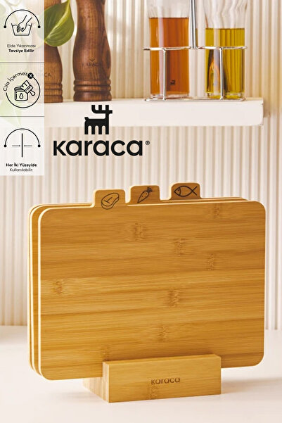 Karaca Kesme Tahtası 4 Parça Ayaklı Bambu Ahşap Et Balık Sebze Meyve Ekmek Kesme Tahtası Seti 28 Cm