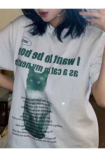 Gofeel Μπλουζάκι Unisex Oversize Cat Letter