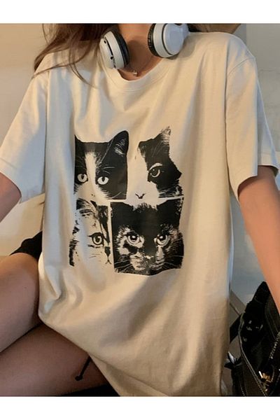 Gofeel Μπλουζάκι Cat Print Oversize Unisex