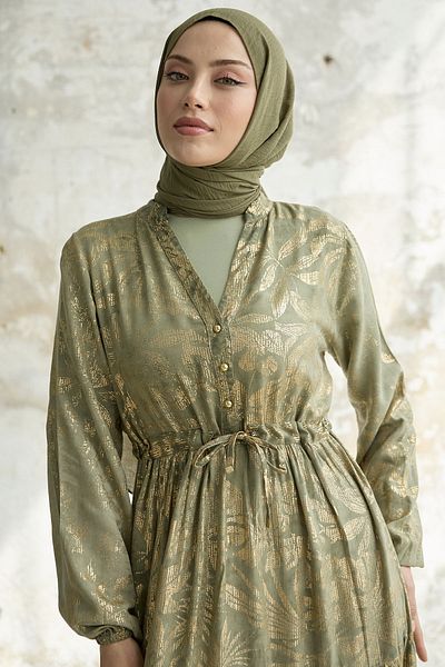 InStyle Φόρεμα με χρυσό φύλλο λουλουδιών - μέντα