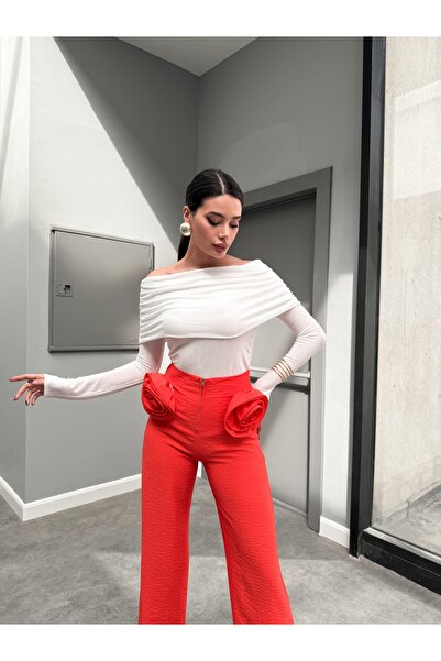 ESRAHELVACI Pomegranate Flower Pants with Flower Brooch