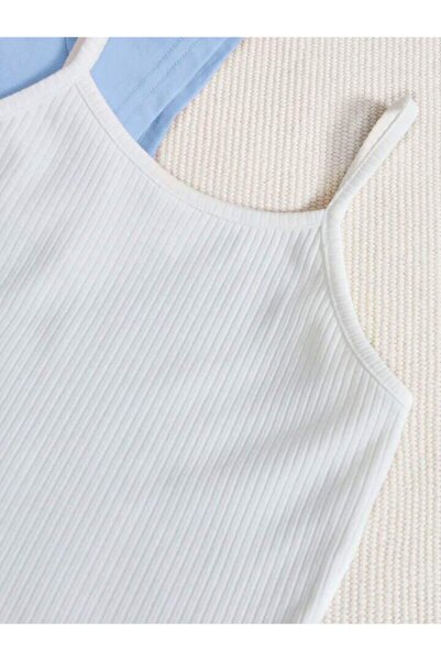 Machetta Tricou crop cu imprimeu Smile pentru copii, cu bretele și pantaloni scurți