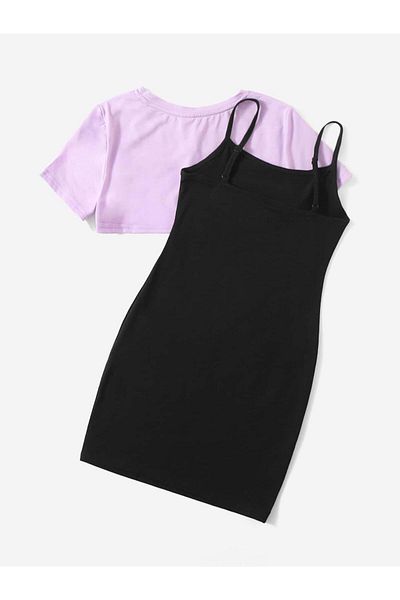 Machetta Children's Teddy Bear Printed Dress & Crop T-shirt Combination