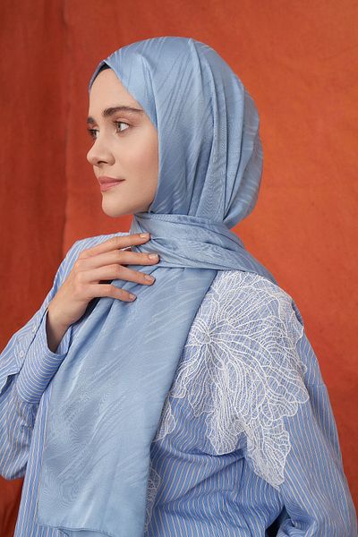 ARMANDA Şal italian cu dungi jacquard - albastru denim