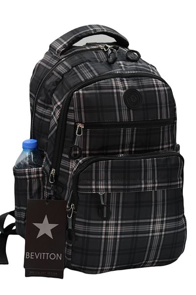 Bevitton Water Repellent Fabric School Bag Unisex School Backpack A3113 Plaid Black