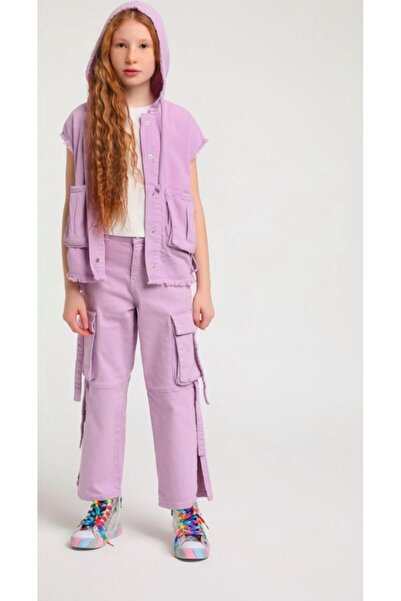 Escabel Pantaloni pentru fetiță cu fantă cu picioare largi, pachet de buzunar...