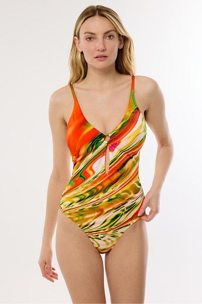 AYYILDIZ 4313 Orange Patterned Swimsuit