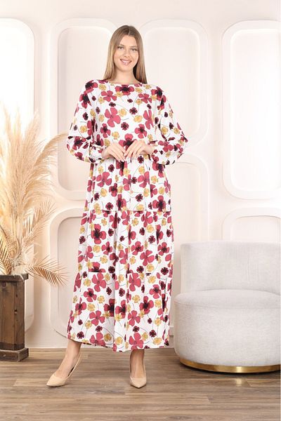 mervemoda Γυναικείο μακρυμάνικο υφαντό καλοκαιρινό φόρεμα