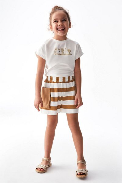 nk kids Tricou pentru fete Ecru-Camel 36524