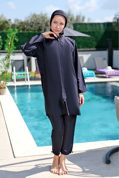 GC GÖKHAN CLUB Fully Covered, Water Repellent, Quick Drying, Side Adjustable Zippered Hijab Swimsuit