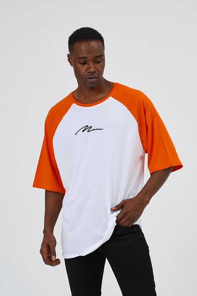 C&C OKULCUNUZ Tricou cu mânecă raglan imprimat cu scris de mână pentru bărbați