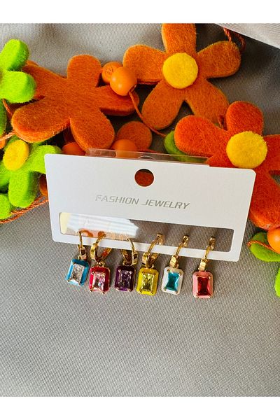Gümüş sandık Colorful Rectangular Steel Earrings