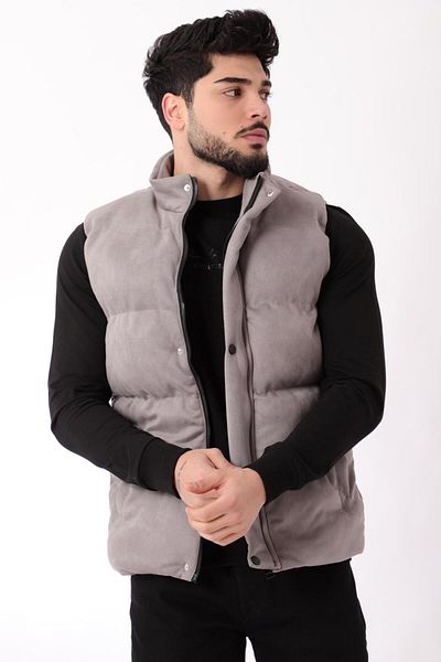 Stilkombin Wide Stitched Suede Vest High Collar BL 1546-1