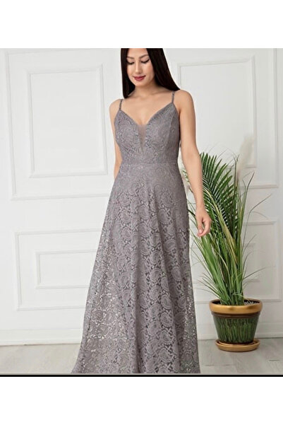 Yaren Moda Kadın güpürlü ip askılı Abiye