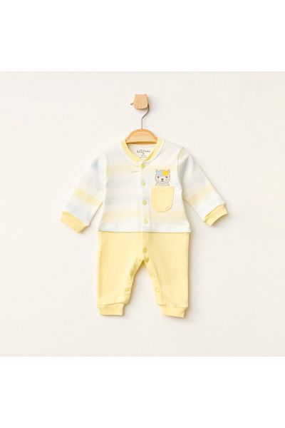 Aziz Bebe Eared Bear Patterned Snap-On Footless (Without Booties) Jumpsuit Size 0-3-6 Months
