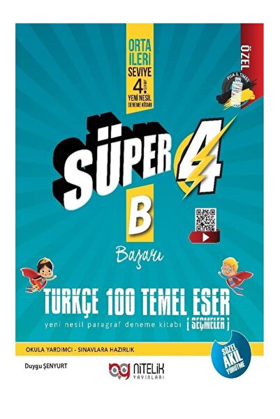 Nitelik Yayınları NİTELİK 4.SINIF YENİ NESİL SÜPER TÜRKÇE 100 TEMEL ESER *YENİ*