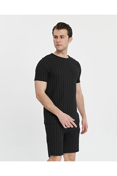 YHGTEKSTİL waffle suit with striped shorts