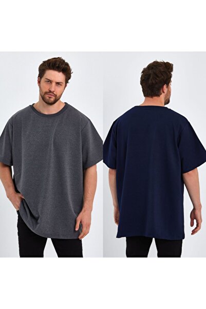 Double Ba2 Large Size 2 Thread Short Sleeve Crew Neck T-shirt 2-Piece