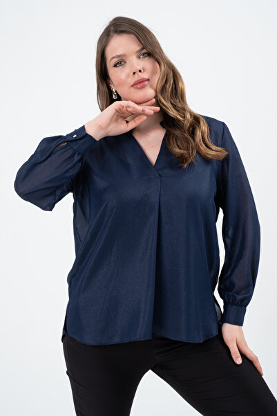 Shahiqa Büyük Beden Parıltılı Transparan Bluz