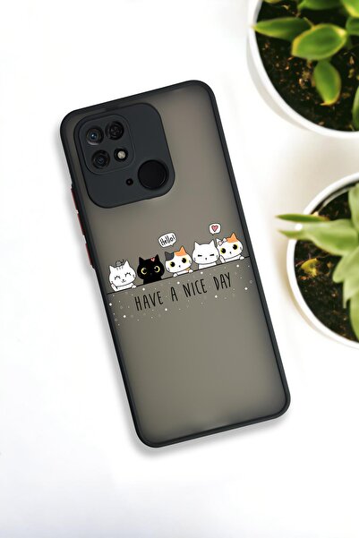 mooodcase Xiaomi Redmi 10C Uyumlu Şirin Kedicikler Desenli Buzlu Şeffaf Lüx Telefon Kılıfı
