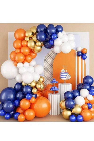 party mix Birthday Concept 100 Balloon Chain Set Navy Blue White Orange Gold Balloon Circumcision 1 Year Birthday