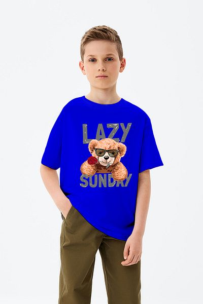MYADA Tricou pentru băieți cu imprimeu Lazy Sunday Written Rose Holding Teddy Bear
