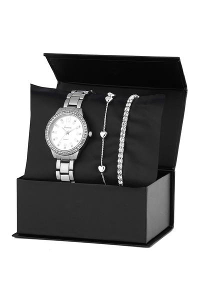 Forentina Taşlı Kol Saati Kalpli Bileklik Kombin Set PS3499