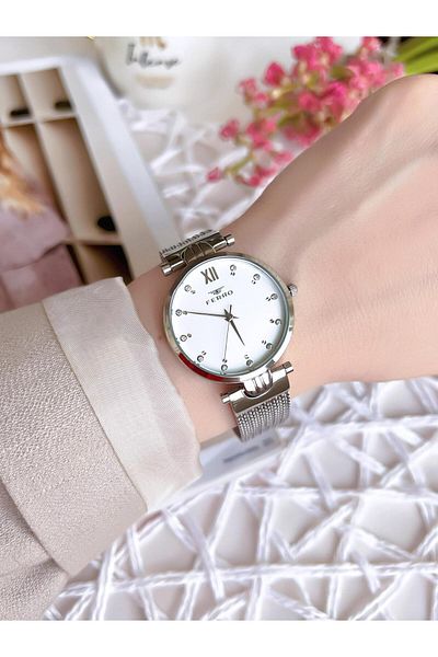 FERRO Silver Straw Cord Colorfast 30 Meters Water Resistant Special Design Women's Wristwatch 21318