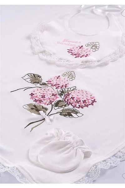 Buse&Eylül Bebe Floral Embroidered Guipure Detail 11 Piece Baby Girl Hospital Release