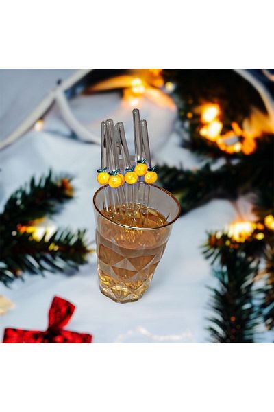 nazarboncuğu Set of 6 Glass Orange Figured Straws