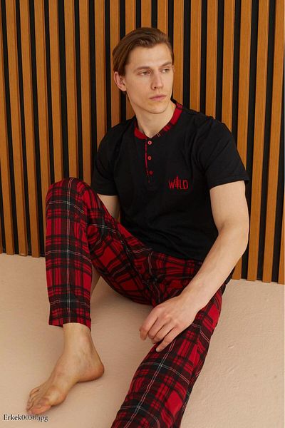 Pijamoni Men's Plaid Pajama Set 100% Cotton