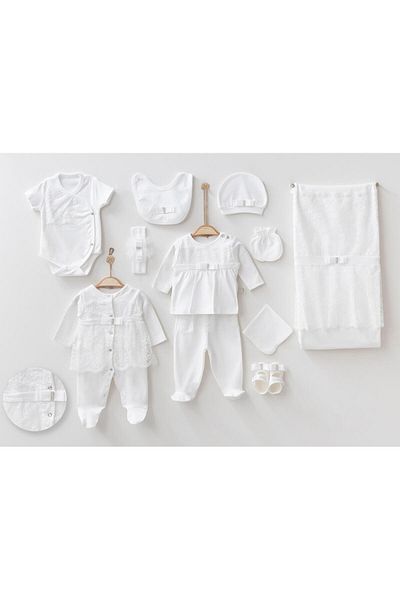 Buse&Eylül Bebe White Long Tulle 10 Piece Baby Girl Hospital Outlet Set