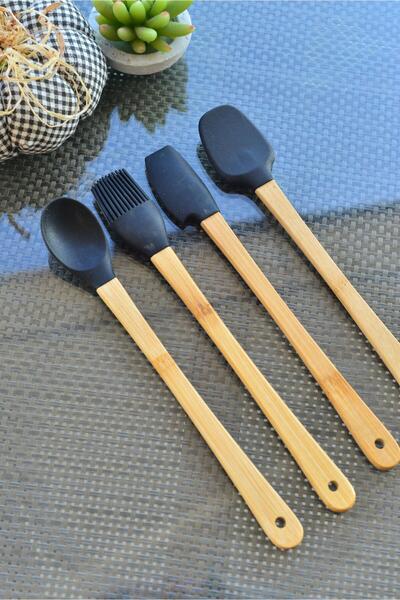 şirineşyalarım Bella 4 Lü Mini Bambu Spatula Seti / Siyah