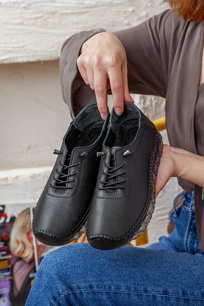 Adım Adım Women's Genuine Leather Extra Flexible Black Orthopedic Shoes