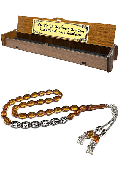 Fabula Silver İsimli Tesbih Ateş Kehribar Harfli Kişiye Özel Kutulu Erkek Hed...