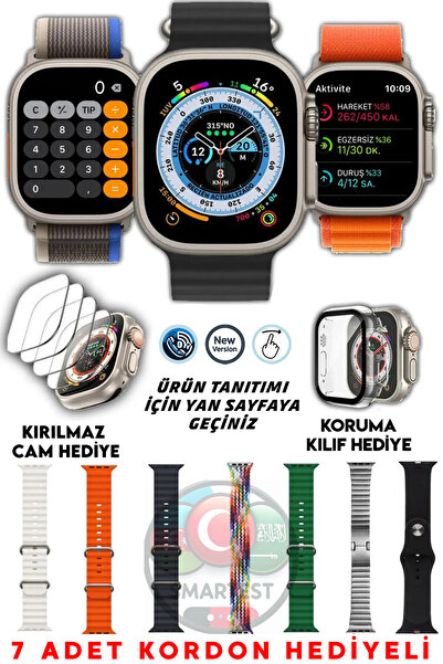 SMARTEST 49mm Ultra Akıllı Saat +7 Kordon+ Kırılmaz Cam ve Kılıf Hediyeli Oyunlu ve Türkçe Özel Set