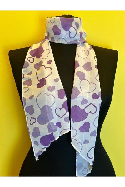 Gönülden Tasarım HEARTED TULIP WOMEN'S SCARF BANDANA HAIR BAND 140X19 CM Purple