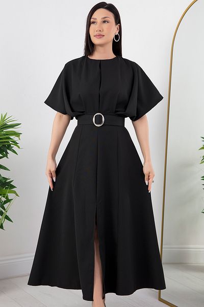 PULLIMM Bat Sleeve and Gathered Atlas Dress - Crew Neck JNL2056