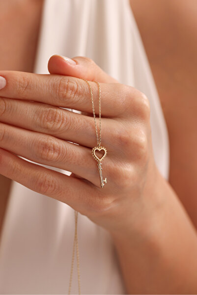 Gianfranco 14 Ayar Altın Kalp Antik Anahtar Şans Kolye